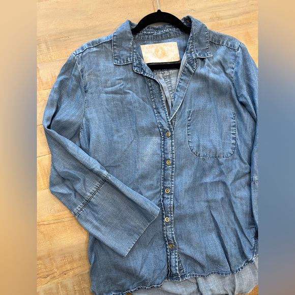 Bella Dahl Denim jeans button down collar blouse tencel shirt - Picture 12 of 12